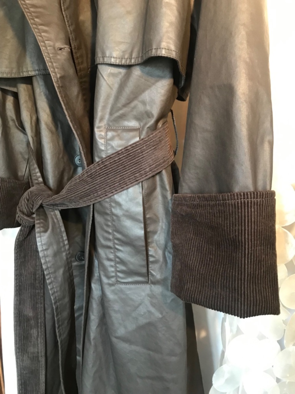 Zara Trench Cordoroy Cuffs Coat Waxing and Dark Brown Long Belted NWT - Picture 14 of 16